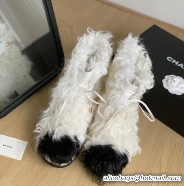 Good Looking Chanel Wool Ankle Boots White 108060