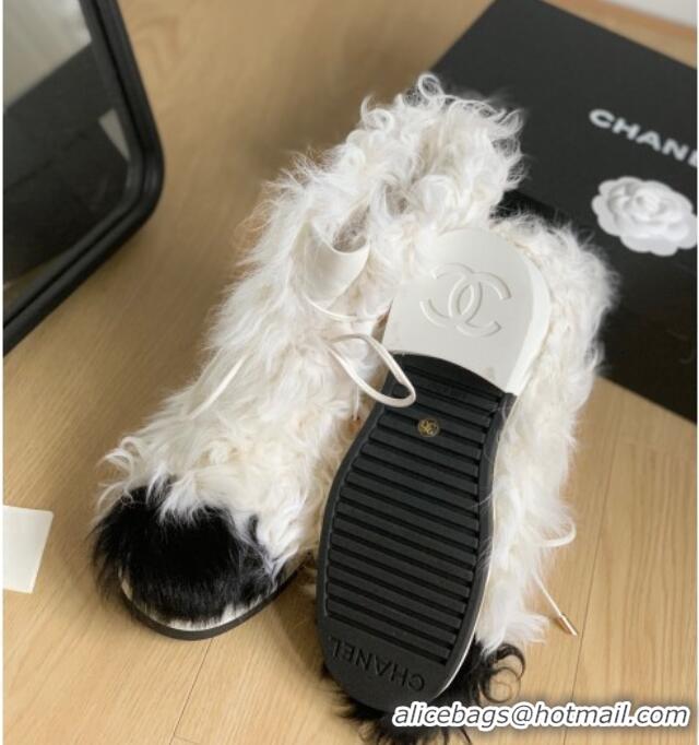 Good Looking Chanel Wool Ankle Boots White 108060