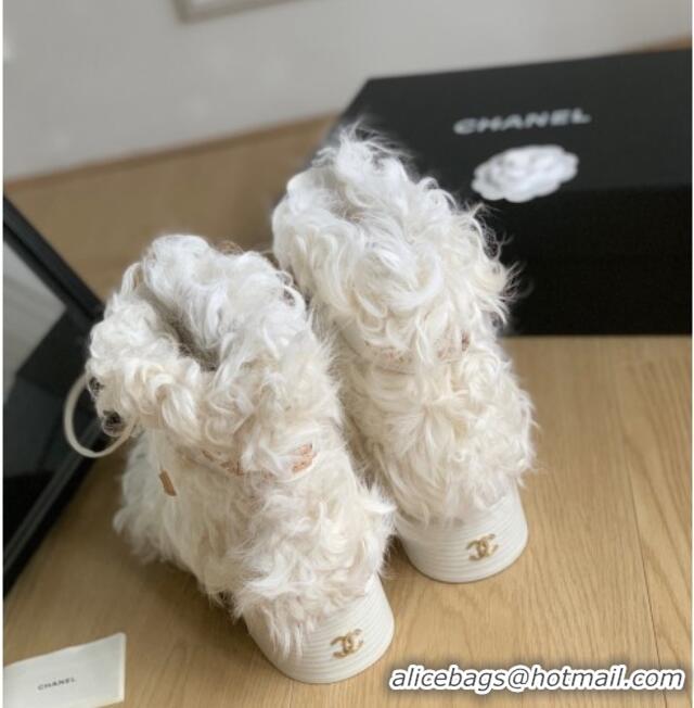 Good Looking Chanel Wool Ankle Boots White 108060