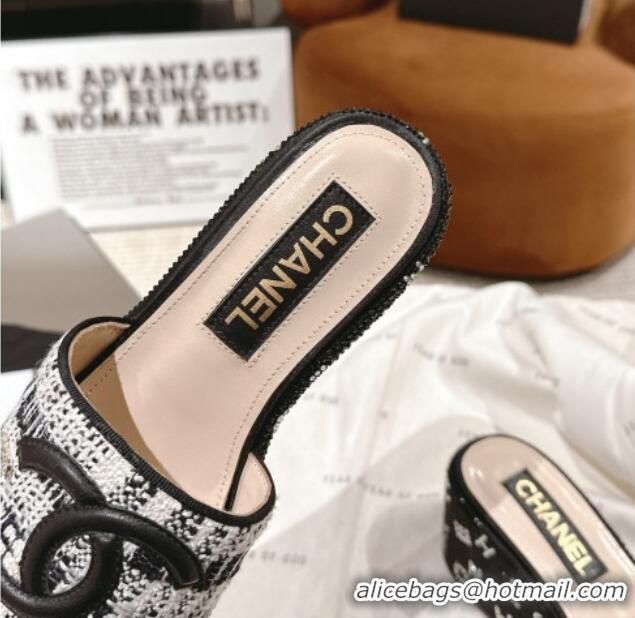 Good Product Chanel Tweed & Crystals Platform Slide Sandals Black1/White 108003