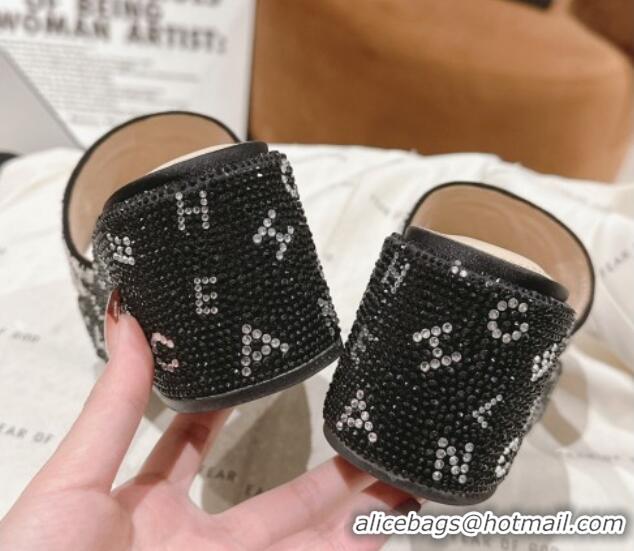 Good Product Chanel Tweed & Crystals Platform Slide Sandals Black1/White 108003