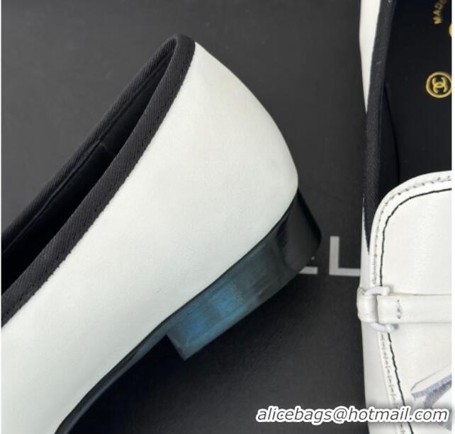 Low Cost Chanel Calfskin Loafers with Fringe White 108009