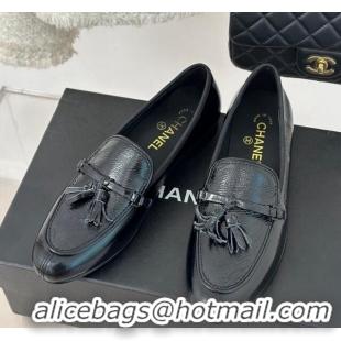 Durable Chanel Calfskin Loafers with Fringe BLACK 0108010