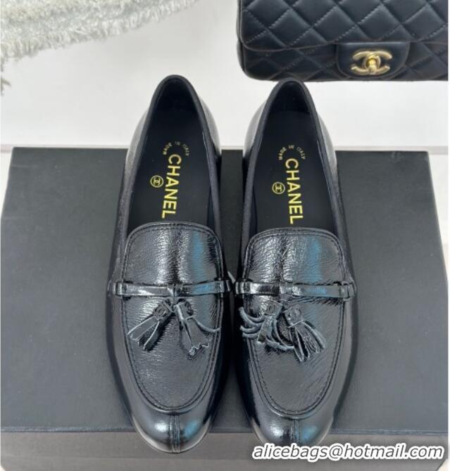 Durable Chanel Calfskin Loafers with Fringe BLACK 0108010