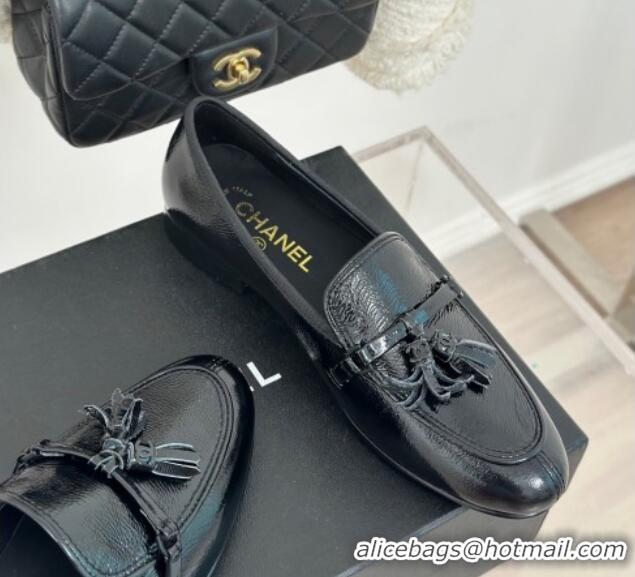 Durable Chanel Calfskin Loafers with Fringe BLACK 0108010