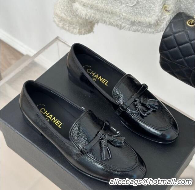 Durable Chanel Calfskin Loafers with Fringe BLACK 0108010