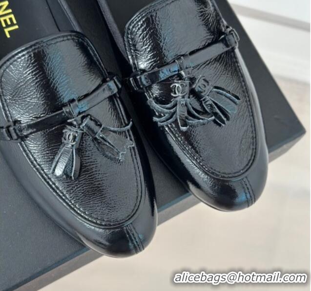 Durable Chanel Calfskin Loafers with Fringe BLACK 0108010