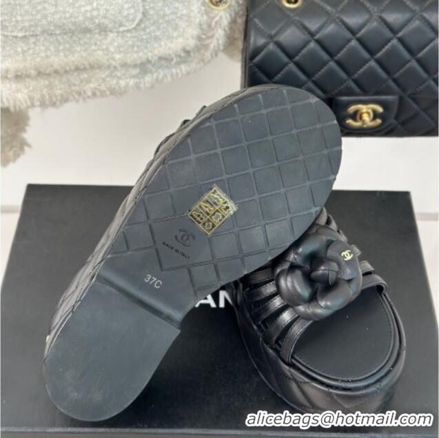 Most Popular Chanel Lambskin Camellia Bloom Platform Slide Sandals Black 108016