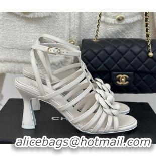 Charming Chanel Lambskin Camellia Bloom Heel Sandals White 108026