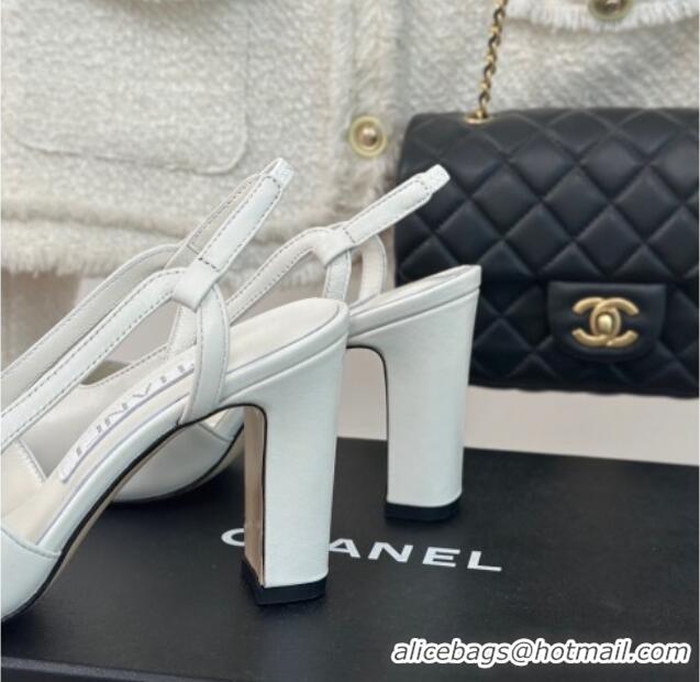 Buy Discount Chanel Calfskin Leather Slingback Pumps White/Black 0108031