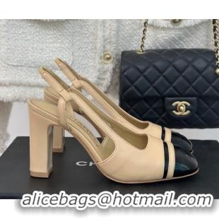 Most Popular Chanel Calfskin Leather Slingback Pumps Beige/Black 108033