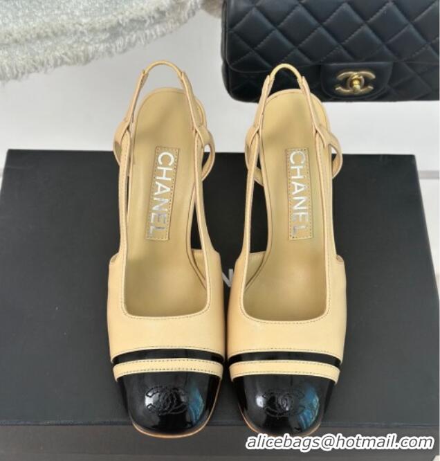 Most Popular Chanel Calfskin Leather Slingback Pumps Beige/Black 108033