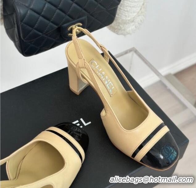 Most Popular Chanel Calfskin Leather Slingback Pumps Beige/Black 108033