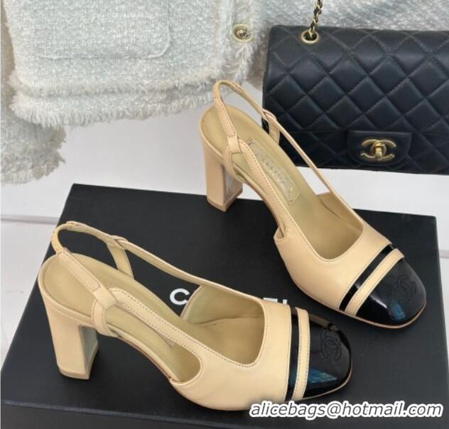 Most Popular Chanel Calfskin Leather Slingback Pumps Beige/Black 108033