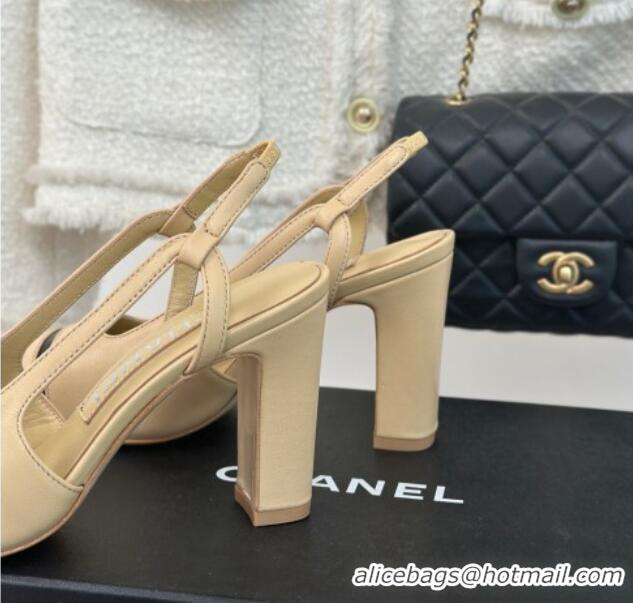 Most Popular Chanel Calfskin Leather Slingback Pumps Beige/Black 108033