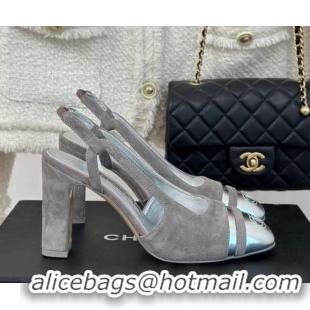 Lowest Price Chanel Suede & Metallic Calfskin Slingback Pumps Grey/Silver 108035