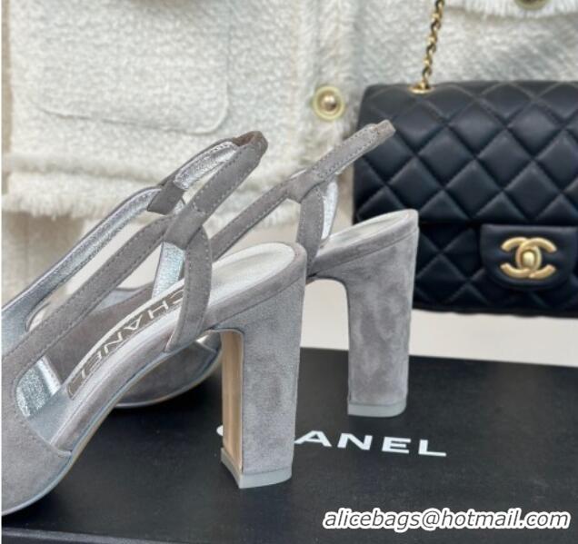 Lowest Price Chanel Suede & Metallic Calfskin Slingback Pumps Grey/Silver 108035