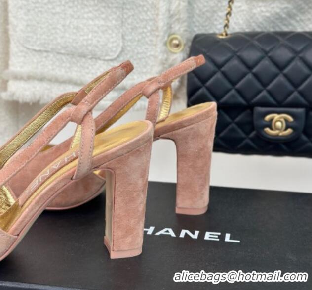 Good Product Chanel Suede & Metallic Calfskin Slingback Pumps Pink/Gold 108036