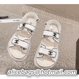 Unique Style Chanel Painted Strap Flat Sandals White/Black 108043