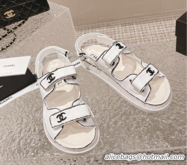 Unique Style Chanel Painted Strap Flat Sandals White/Black 108043