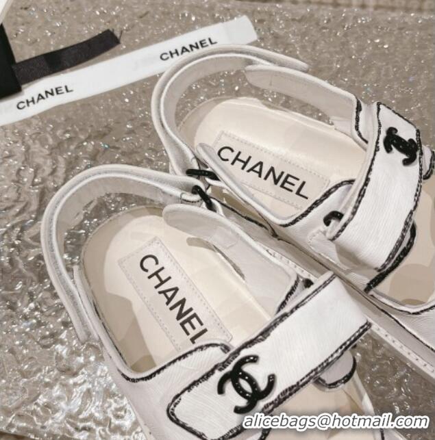 Unique Style Chanel Painted Strap Flat Sandals White/Black 108043