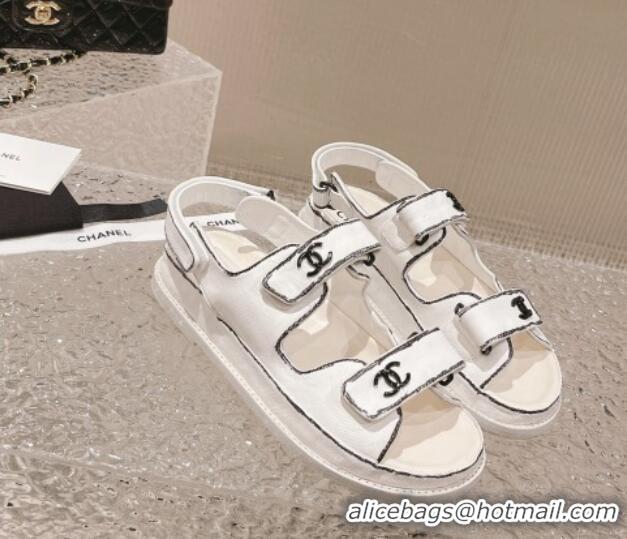 Unique Style Chanel Painted Strap Flat Sandals White/Black 108043