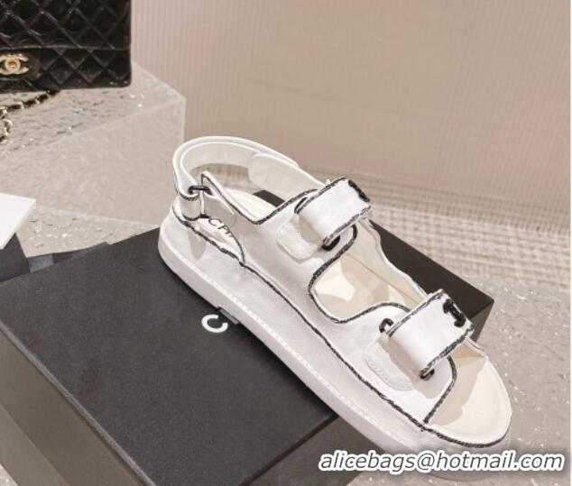 Unique Style Chanel Painted Strap Flat Sandals White/Black 108043