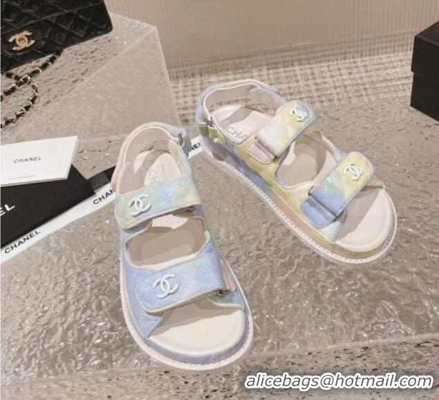 Luxury Discount Chanel Printed Canvas Strap Flat Sandals Multicolor 108044