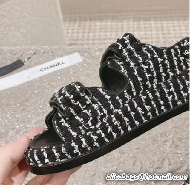 Buy Luxury Chanel Tweed Strap Flat Sandals White/Black 108047