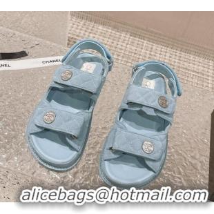 Grade Quality Chanel Suede Strap Flat Sandals Light Blue 108056