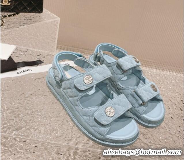 Grade Quality Chanel Suede Strap Flat Sandals Light Blue 108056