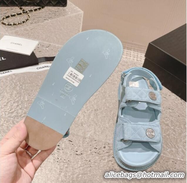 Grade Quality Chanel Suede Strap Flat Sandals Light Blue 108056