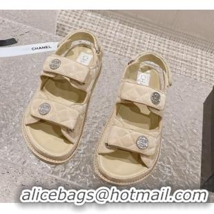 Famous Chanel Suede Strap Flat Sandals Beige 108057