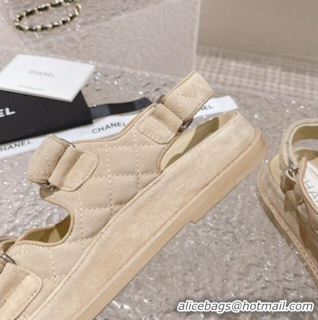 Famous Chanel Suede Strap Flat Sandals Beige 108057