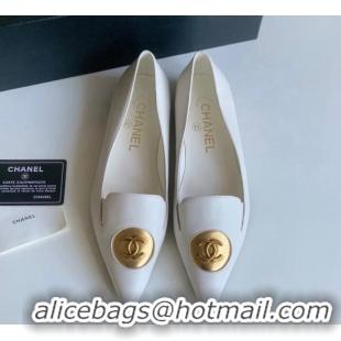 Pretty Style Chanel Vintage Lambskin Ballet Flat White 109041