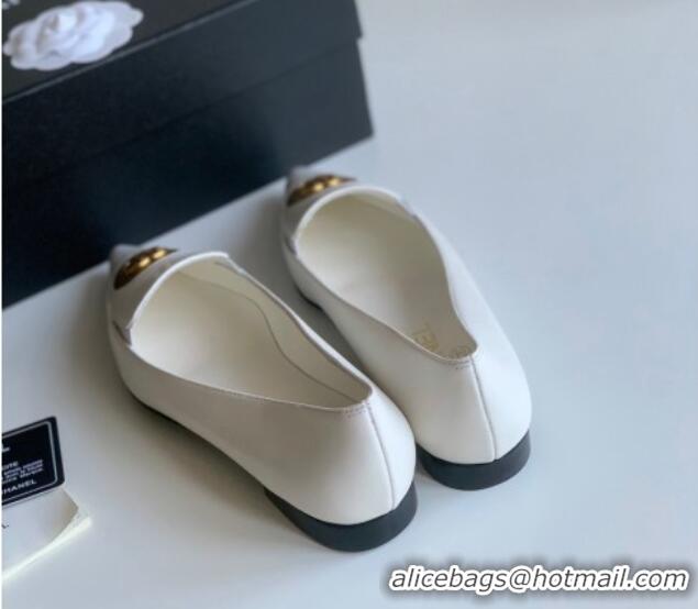 Pretty Style Chanel Vintage Lambskin Ballet Flat White 109041