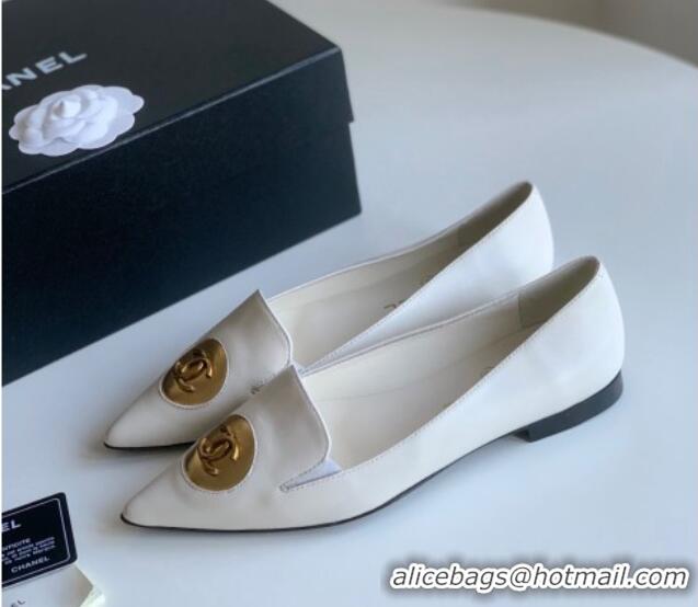 Pretty Style Chanel Vintage Lambskin Ballet Flat White 109041