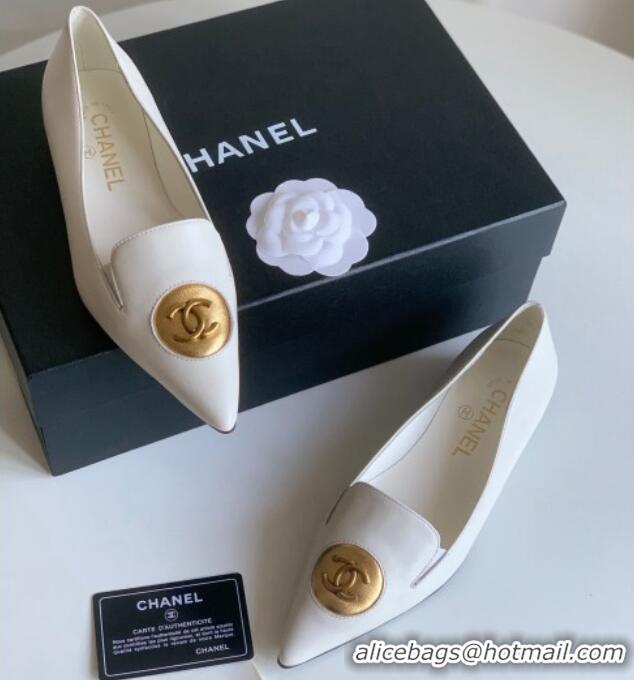 Pretty Style Chanel Vintage Lambskin Ballet Flat White 109041