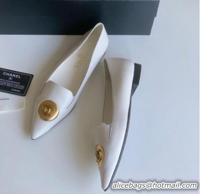 Pretty Style Chanel Vintage Lambskin Ballet Flat White 109041