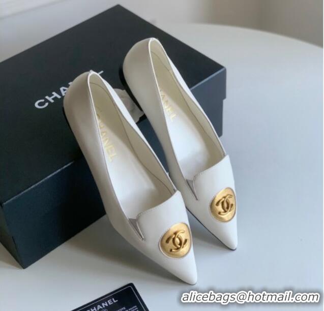 Pretty Style Chanel Vintage Lambskin Ballet Flat White 109041