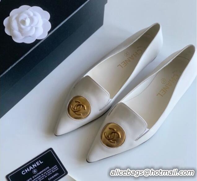 Pretty Style Chanel Vintage Lambskin Ballet Flat White 109041