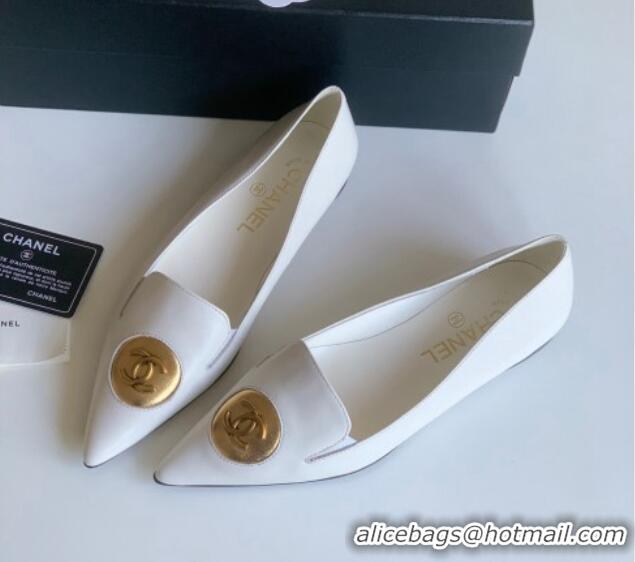 Pretty Style Chanel Vintage Lambskin Ballet Flat White 109041