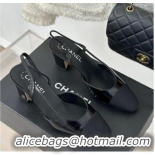 Top Grade Chanel Calfskin Leather Slingbacks Pumps 6.5cm Heel G31318 Black 411002