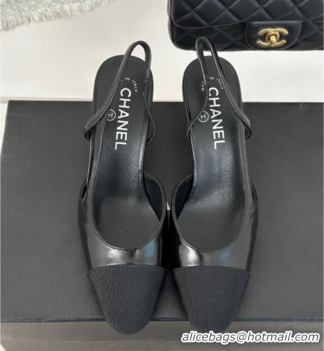 Top Grade Chanel Calfskin Leather Slingbacks Pumps 6.5cm Heel G31318 Black 411002