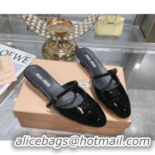 1:1 aaaaa Miu Miu Mordoré patent leather heel mules 3.5cm Black 108064