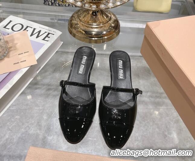 1:1 aaaaa Miu Miu Mordoré patent leather heel mules 3.5cm Black 108064