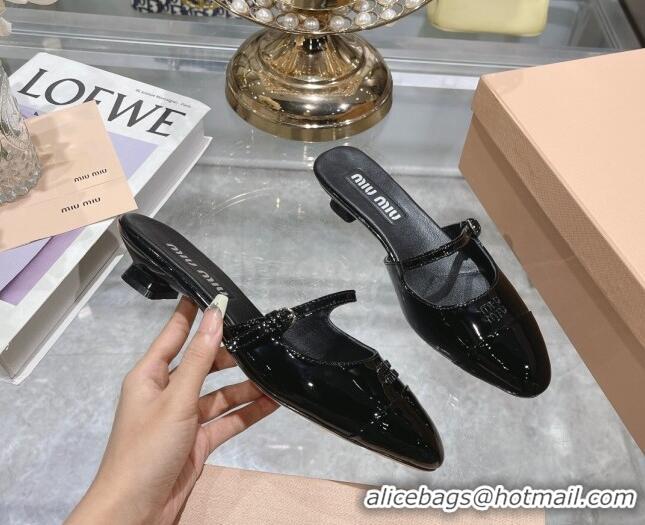 1:1 aaaaa Miu Miu Mordoré patent leather heel mules 3.5cm Black 108064