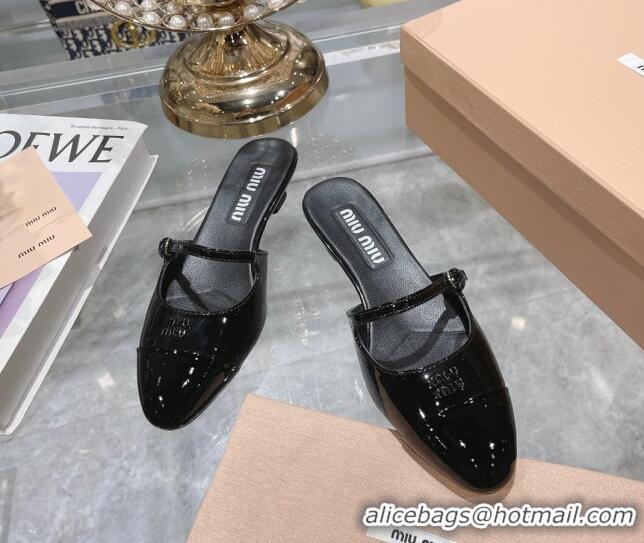 1:1 aaaaa Miu Miu Mordoré patent leather heel mules 3.5cm Black 108064