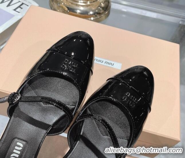 1:1 aaaaa Miu Miu Mordoré patent leather heel mules 3.5cm Black 108064