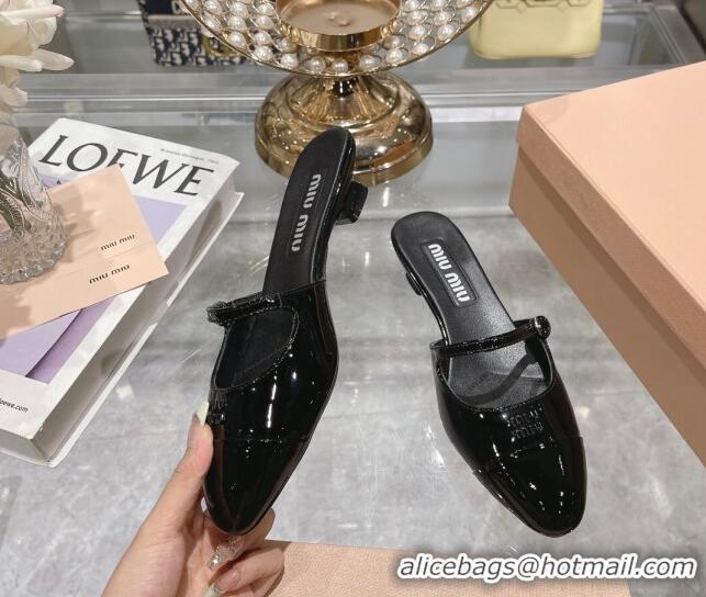 1:1 aaaaa Miu Miu Mordoré patent leather heel mules 3.5cm Black 108064